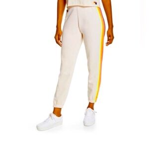 AVIATOR NATION EMBROIDERED ACCENT SWEATPANTS, RAINBOW STRIPE & CREAM